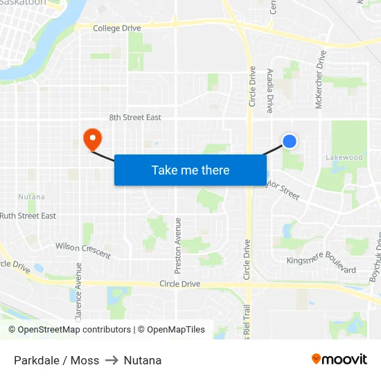 Parkdale / Moss to Nutana map