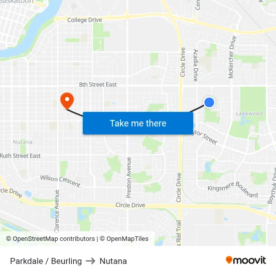 Parkdale / Beurling to Nutana map