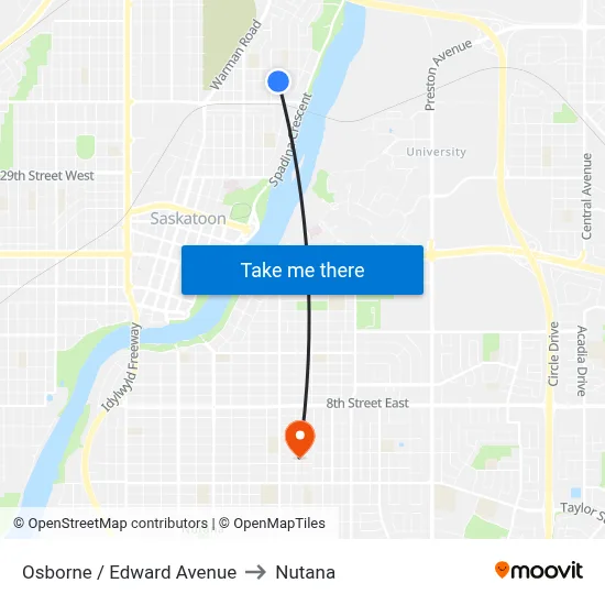 Osborne / Edward Avenue to Nutana map