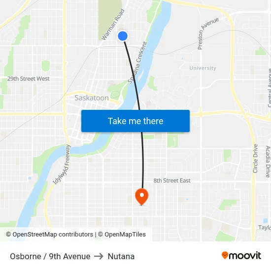Osborne / 9th Avenue to Nutana map
