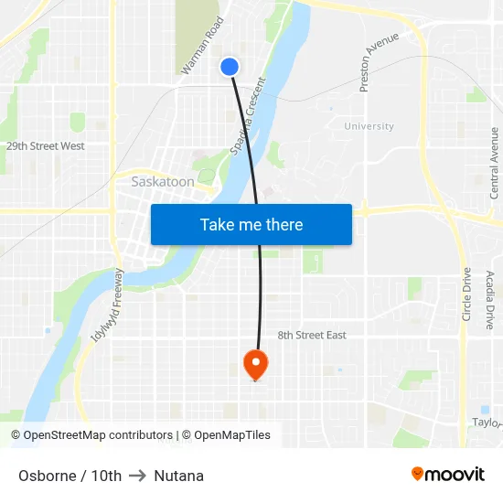 Osborne / 10th to Nutana map