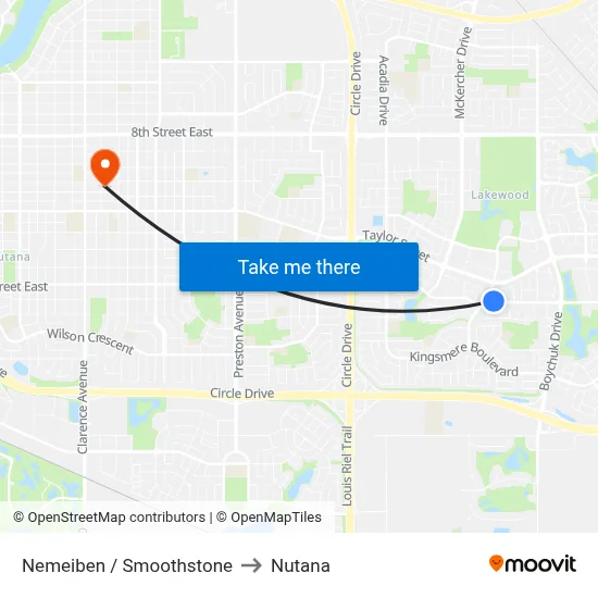 Nemeiben / Smoothstone to Nutana map