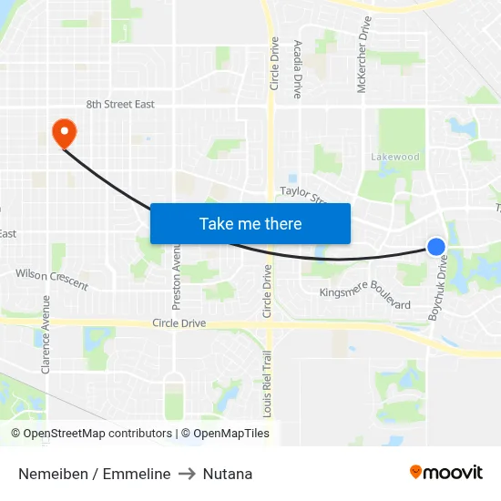 Nemeiben / Emmeline to Nutana map