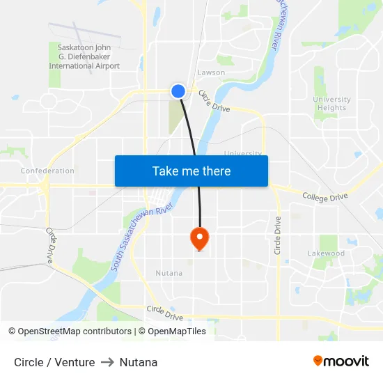 Circle / Venture to Nutana map