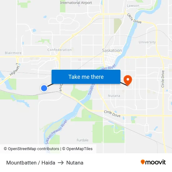 Mountbatten / Haida to Nutana map