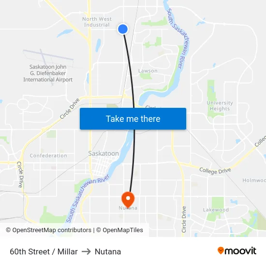 60th Street / Millar to Nutana map