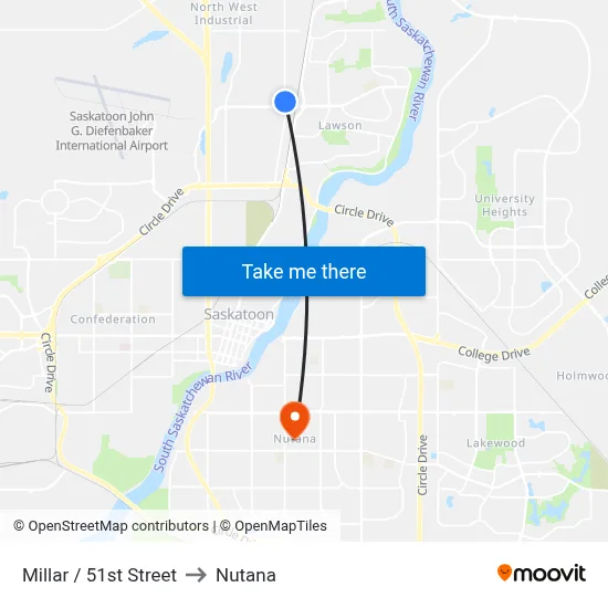 Millar / 51st Street to Nutana map