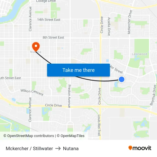 Mckercher / Stillwater to Nutana map