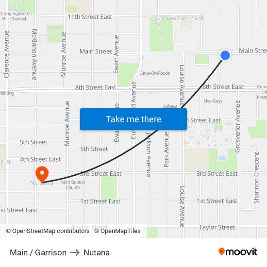 Main / Garrison to Nutana map