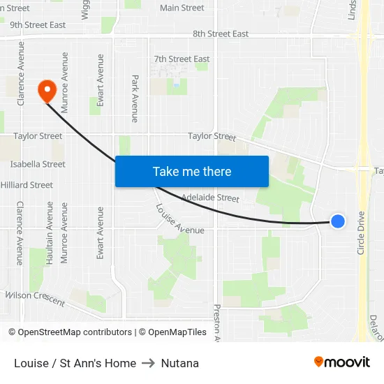 Louise / St Ann's Home to Nutana map