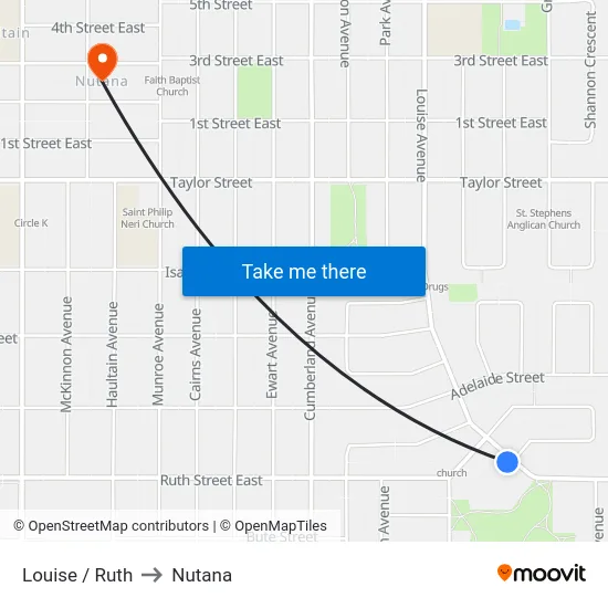 Louise / Ruth to Nutana map