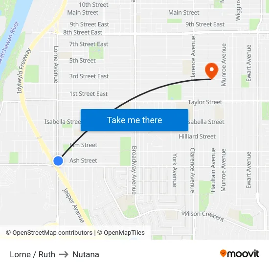 Lorne / Ruth to Nutana map