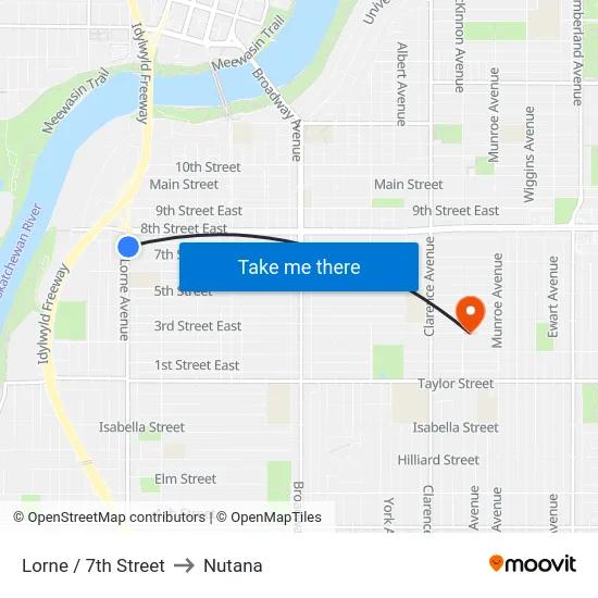 Lorne / 7th Street to Nutana map
