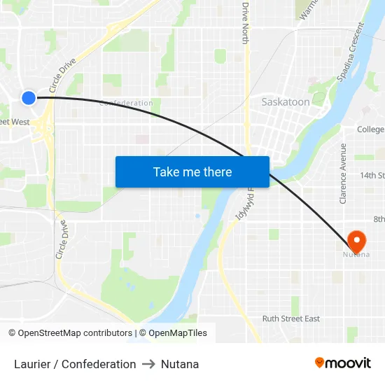 Laurier / Confederation to Nutana map