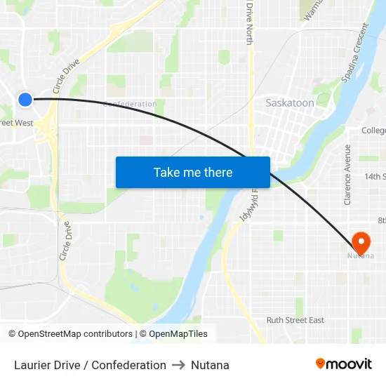 Laurier Drive / Confederation to Nutana map