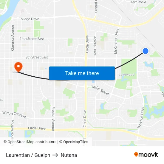 Laurentian / Guelph to Nutana map