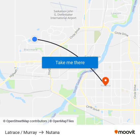 Latrace / Murray to Nutana map