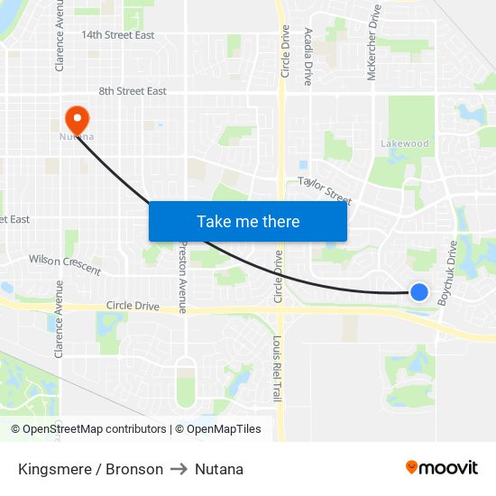 Kingsmere / Bronson to Nutana map