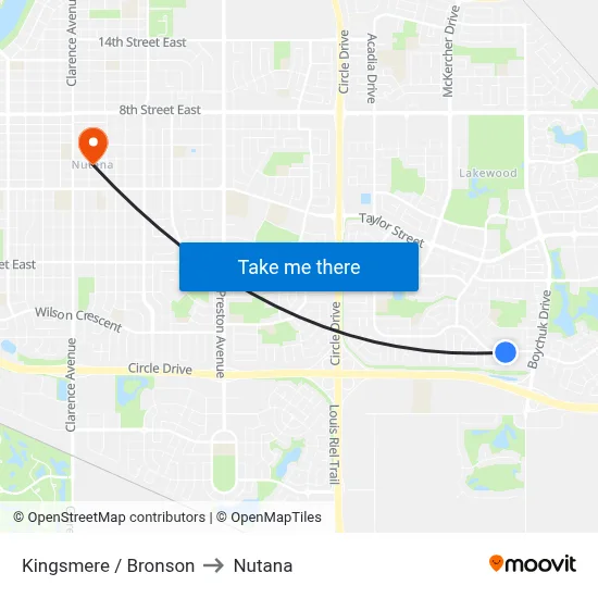 Kingsmere / Bronson to Nutana map
