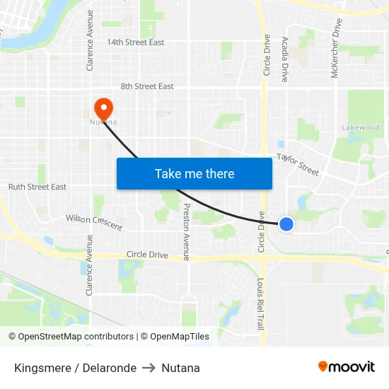 Kingsmere / Delaronde to Nutana map