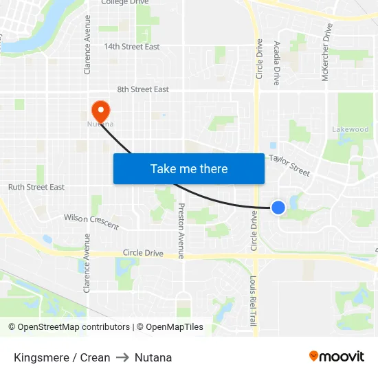 Kingsmere / Crean to Nutana map