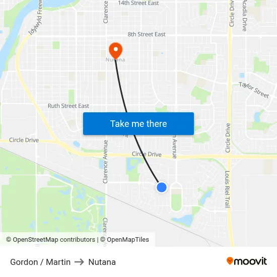 Gordon / Martin to Nutana map