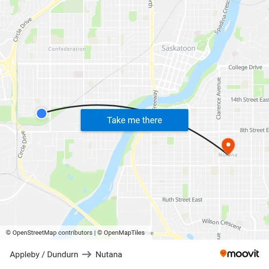 Appleby / Dundurn to Nutana map