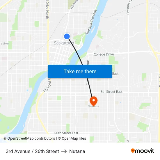 3rd Avenue / 26th Street to Nutana map