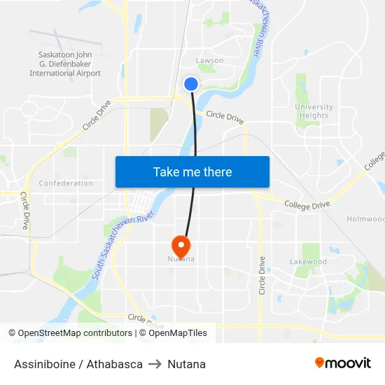 Assiniboine / Athabasca to Nutana map