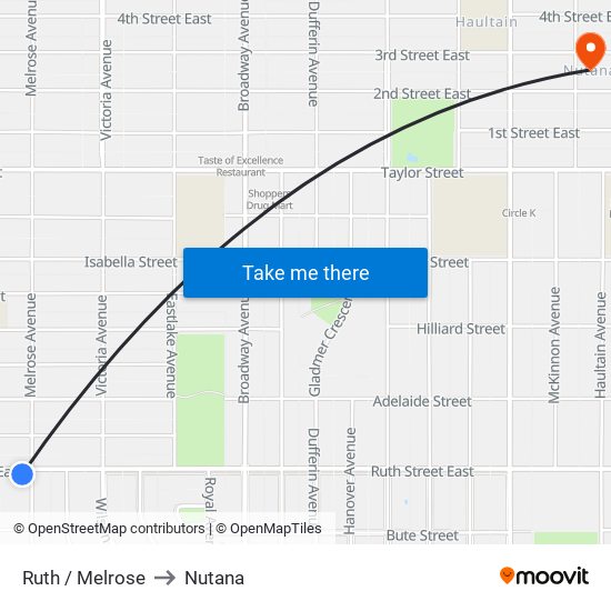 Ruth / Melrose to Nutana map