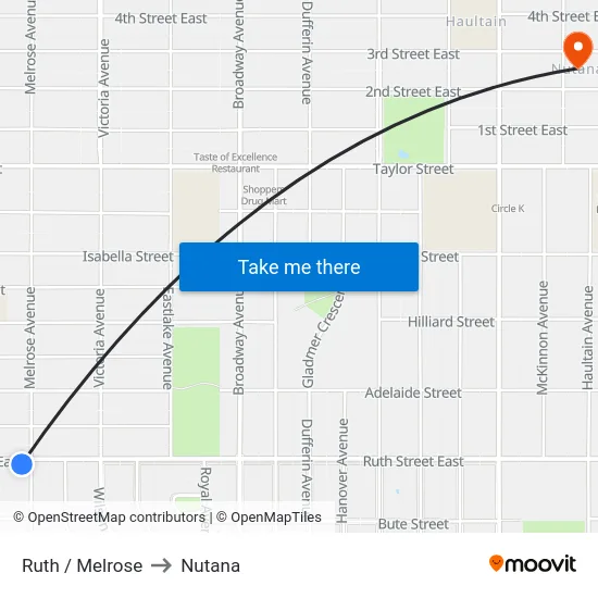Ruth / Melrose to Nutana map