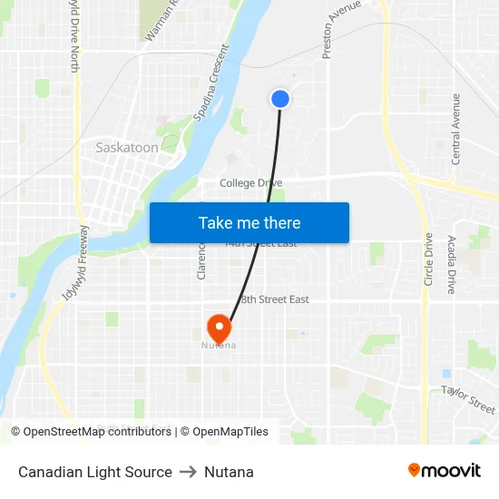 Canadian Light Source to Nutana map
