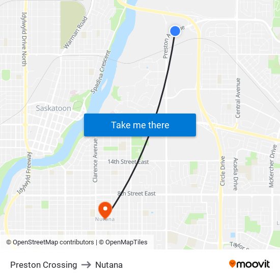 Preston Crossing to Nutana map