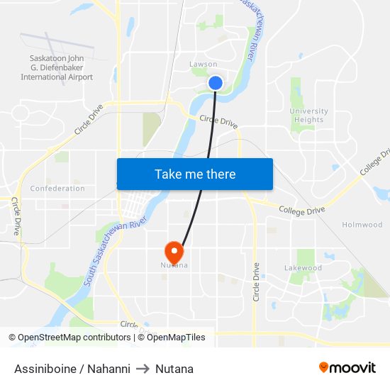 Assiniboine / Nahanni to Nutana map