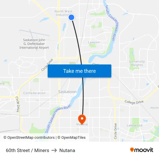 60th Street / Miners to Nutana map