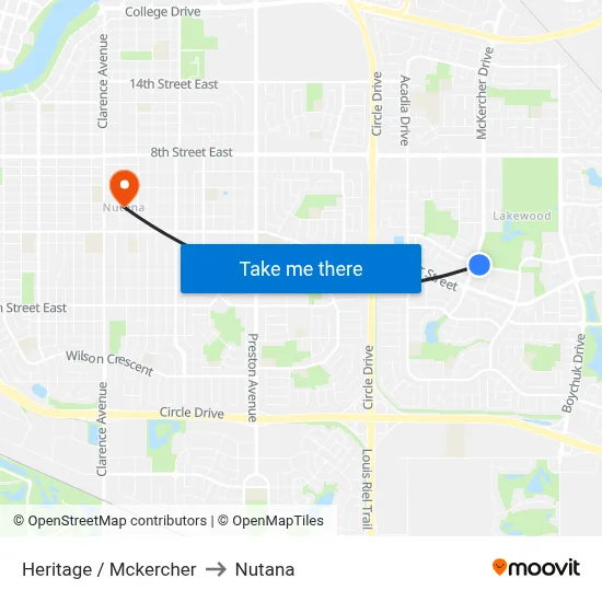 Heritage / Mckercher to Nutana map