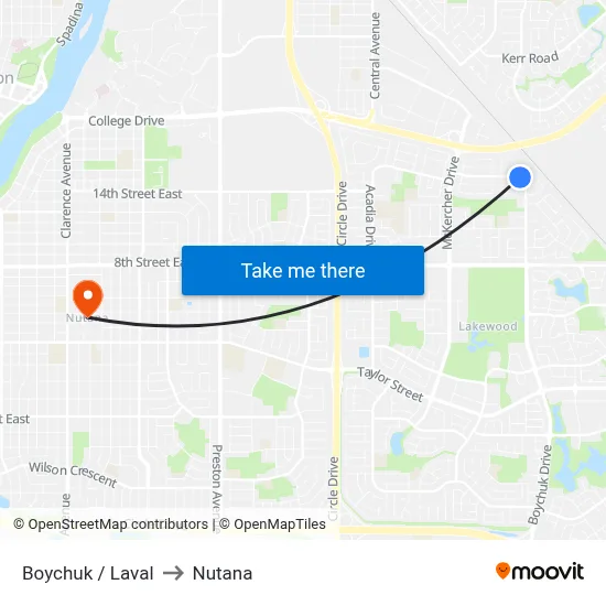 Boychuk / Laval to Nutana map