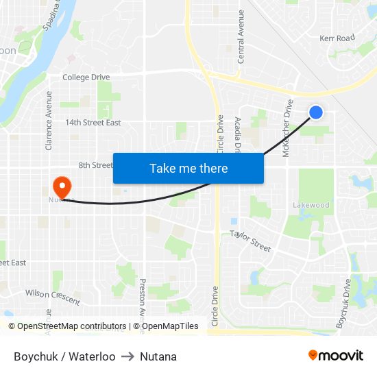 Boychuk / Waterloo to Nutana map