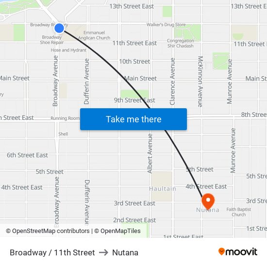 Broadway / 11th Street to Nutana map