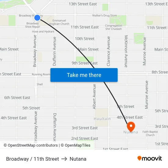 Broadway / 11th Street to Nutana map
