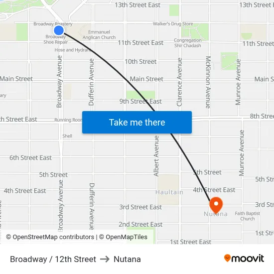 Broadway / 12th Street to Nutana map