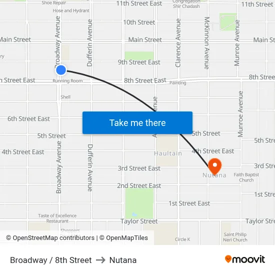 Broadway / 8th Street to Nutana map
