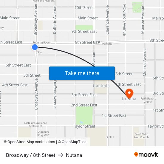 Broadway / 8th Street to Nutana map