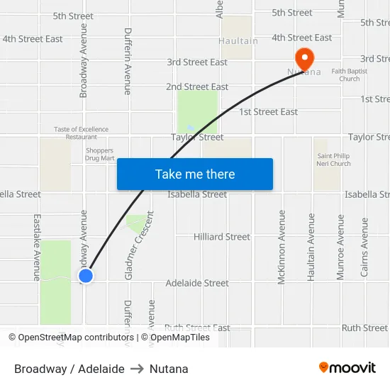 Broadway / Adelaide to Nutana map