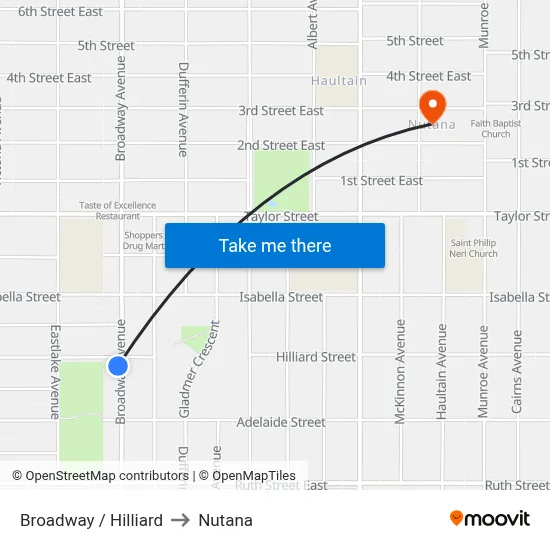Broadway / Hilliard to Nutana map