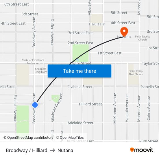 Broadway / Hilliard to Nutana map