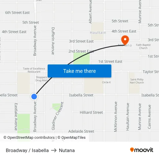 Broadway / Isabella to Nutana map