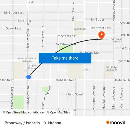 Broadway / Isabella to Nutana map