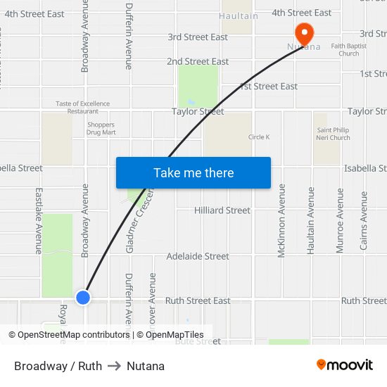 Broadway / Ruth to Nutana map