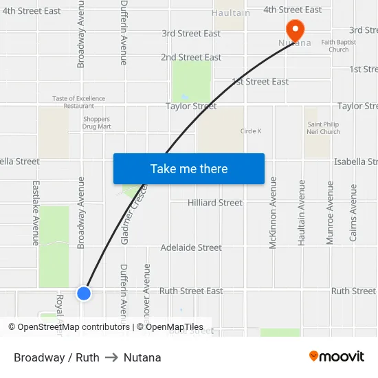 Broadway / Ruth to Nutana map